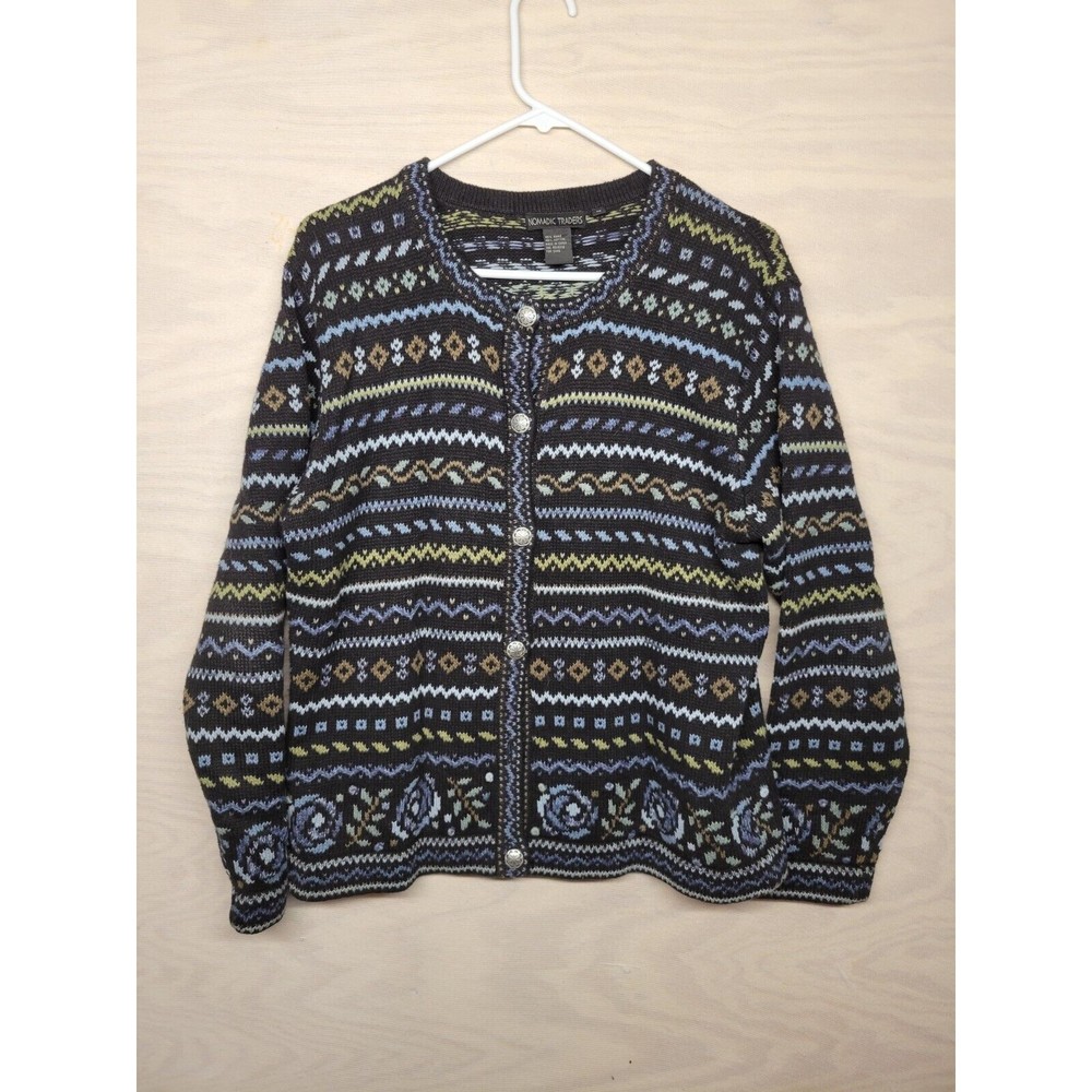 Vintage NOMADIC TRADERS Women's SZ M Sweater Metal Buttons Long Sleeve